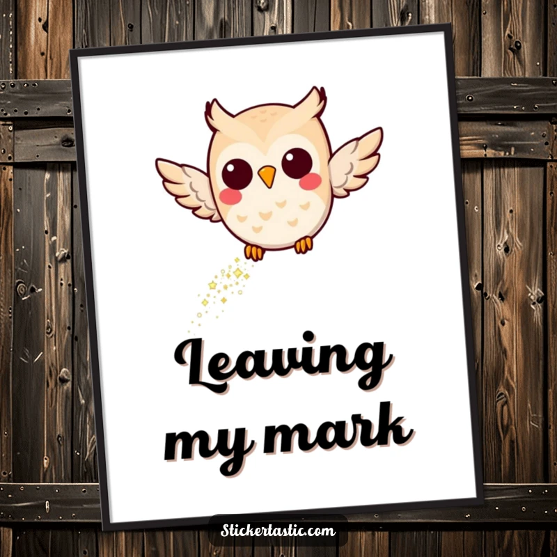 Funny Joyful Owl Digital Art Print: A joyful owl flying with a magical trail of glitter, ready for instant enchanted display.