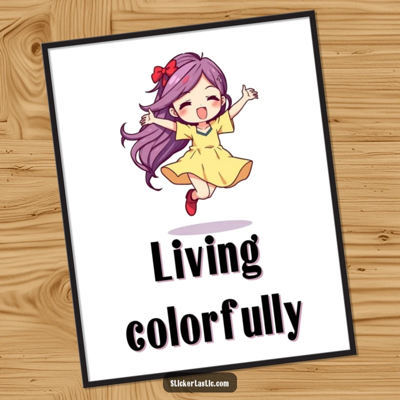 Funny Digital Art Print of a character performing a wild dance, leaving a vibrant color streak, perfect for instant wall art.