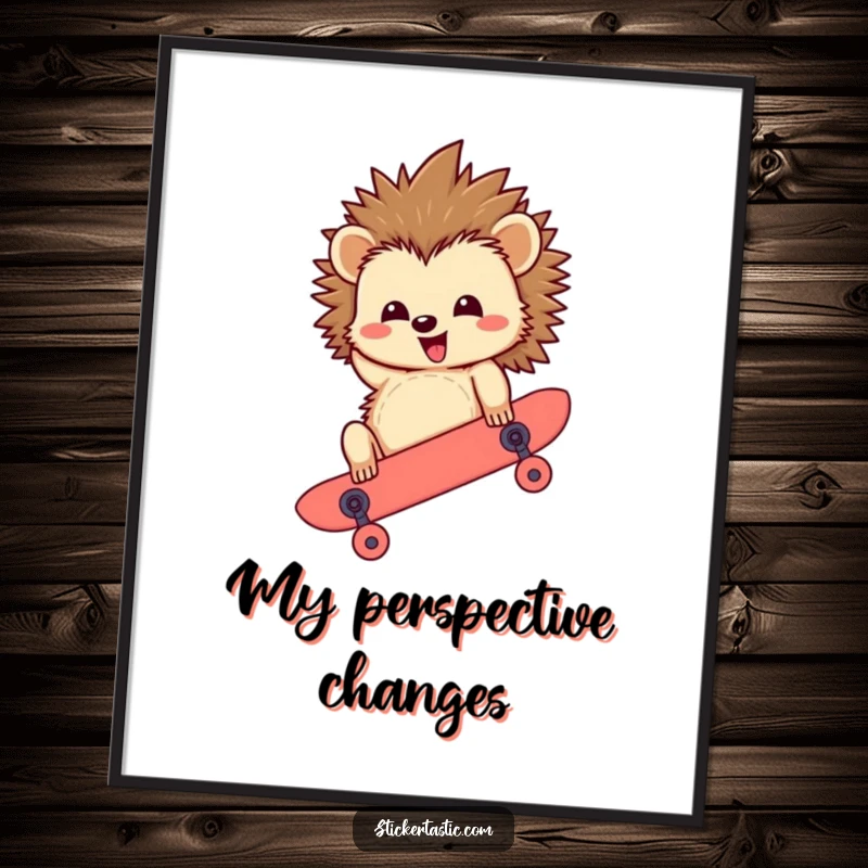 Funny Hedgehog Digital Art Print: A humorous illustration of a hedgehog riding a skateboard upside down, ready for instant radical display.