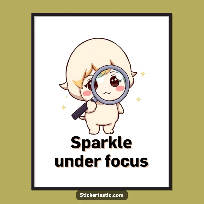 Funny Curious Character Digital Art: Sparkle Investigation Print, Instant Humorous Decor