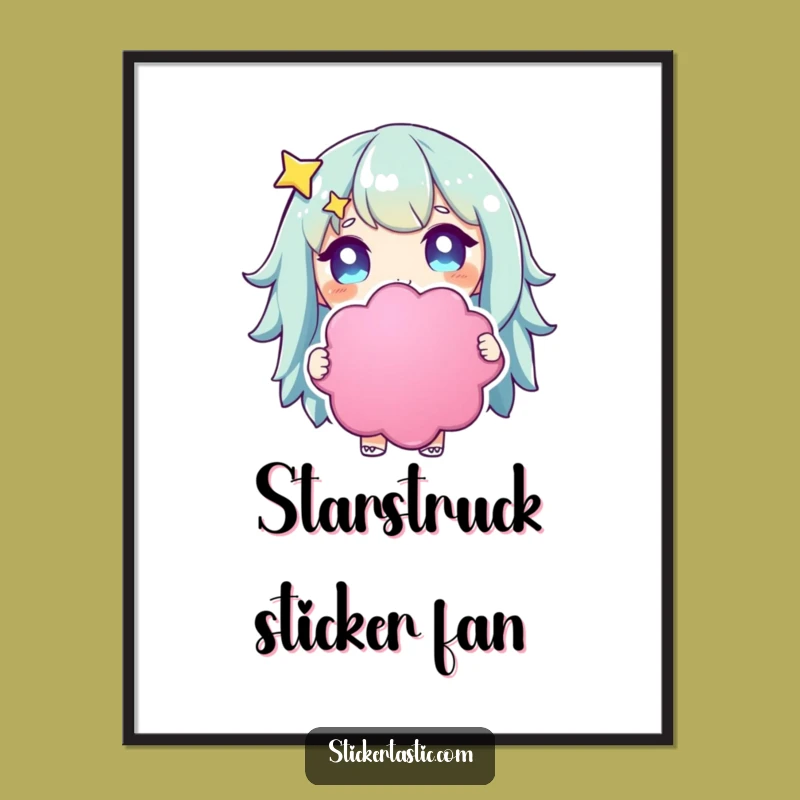Funny Starry-Eyed Character Digital Art: Sticker Printable, Joyful Gift