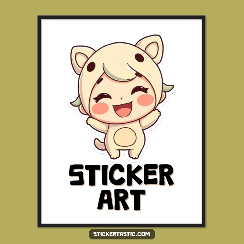 Funny Sticker Character Digital Art: Instant Grinning Download, Whimsical Decor