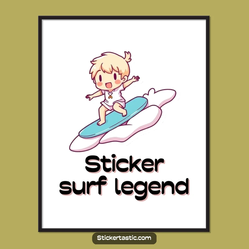 Funny Surfer Sticker Digital Art: Joyful Ride, Dynamic Character, Perfect Funny Gift