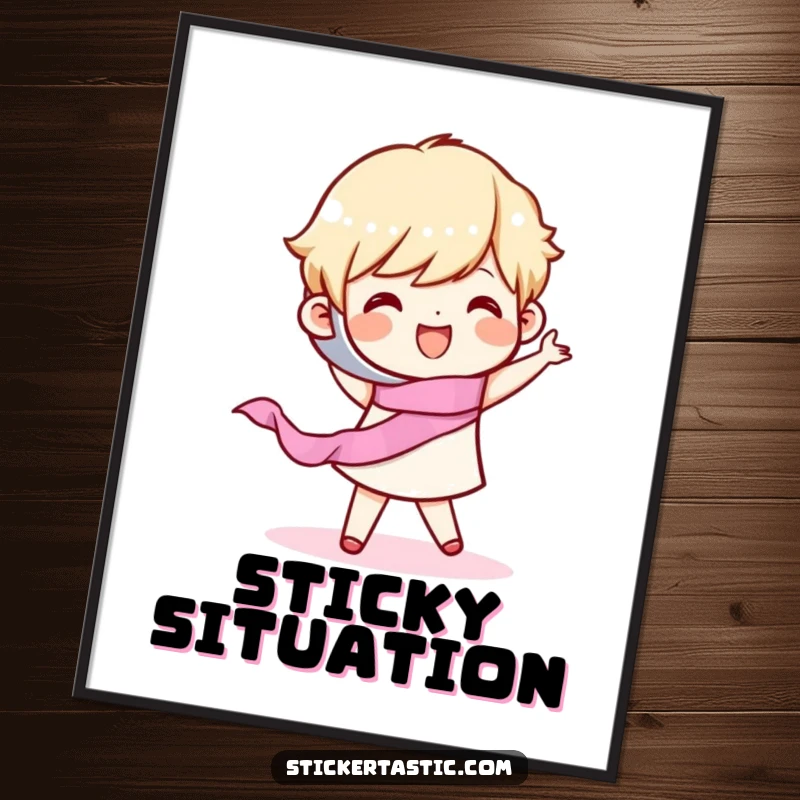 Funny Digital Art Print: Cheerful character doing a lively dance with a roll of tape. Instantly downloadable fun gift.