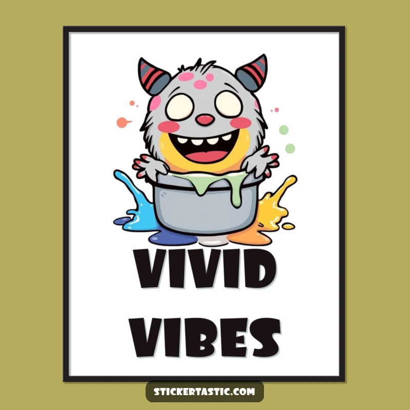 Funny Giggling Monster Digital Art Print - Printable Paint Splash Decor Gift