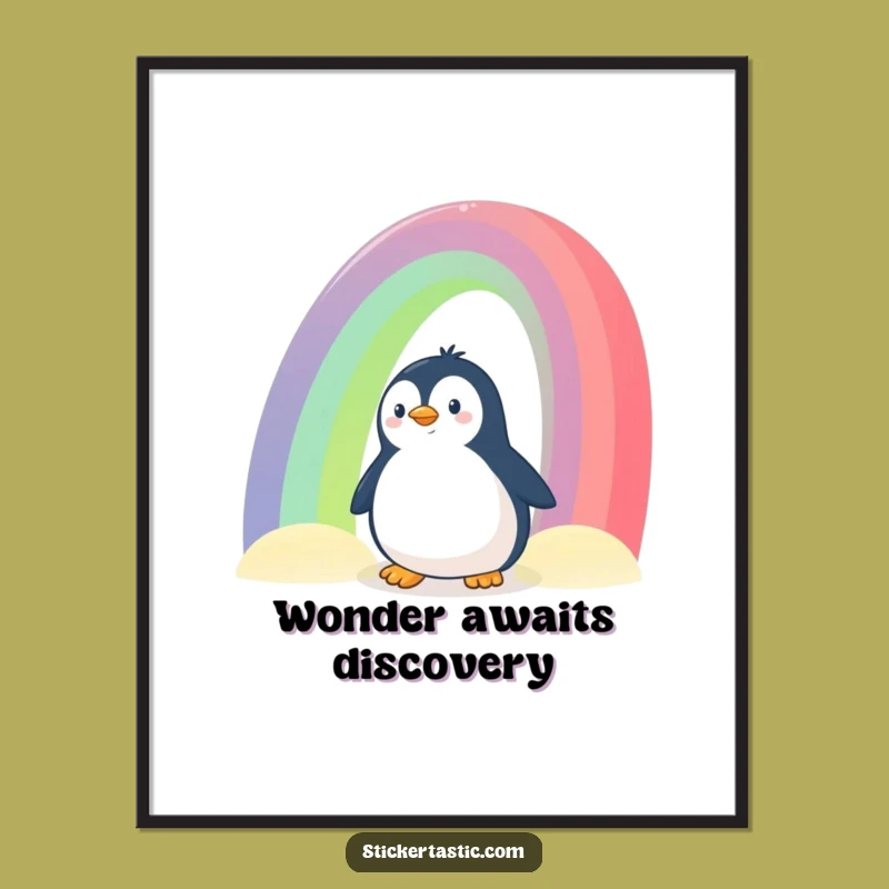 Funny Penguin Rainbow Digital Print: Instant Whimsical Art