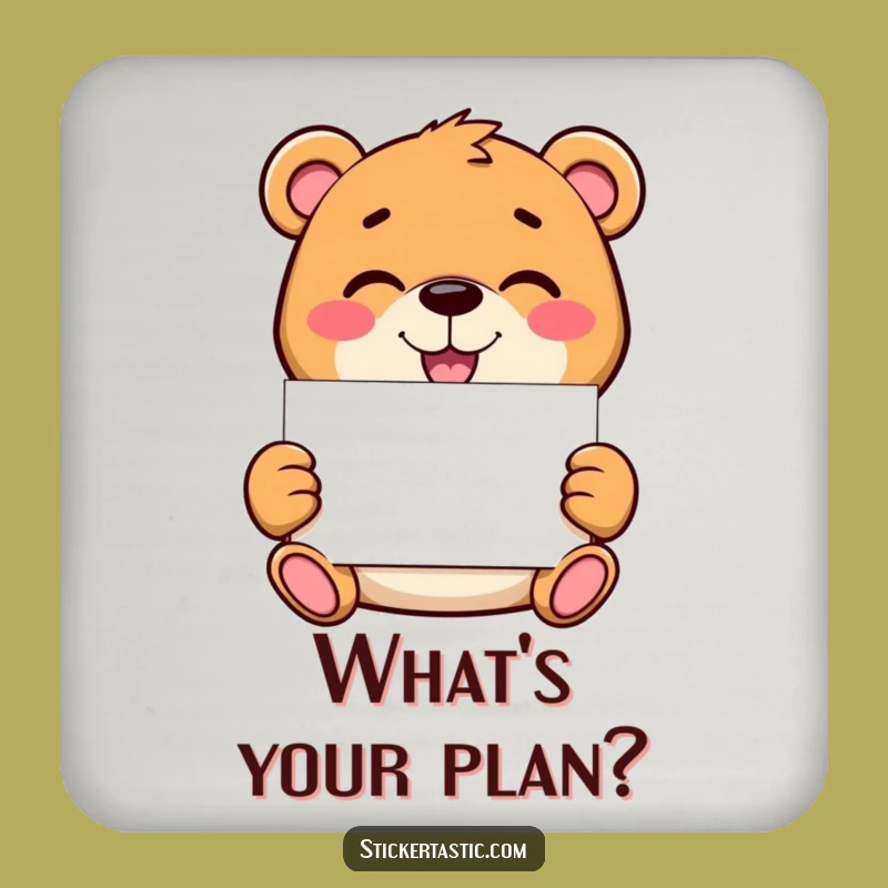 Funny Bear Sticker Coaster Set: Mischievous Character Protection, Hilarious Gift!