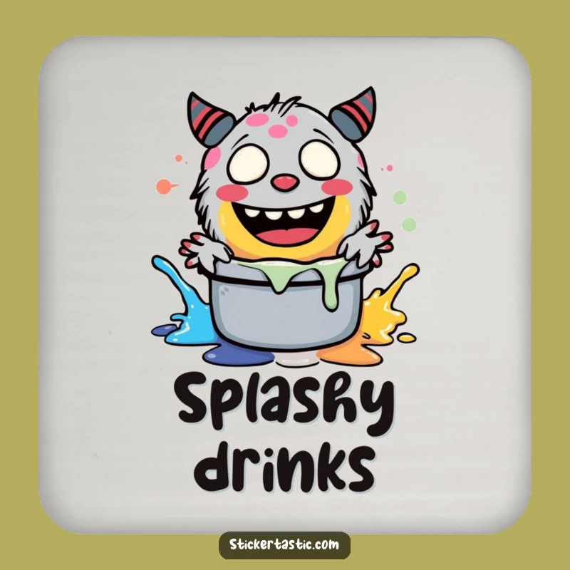 Funny Giggling Monster Coaster - Artistic Paint Splash Drink Protector Gift