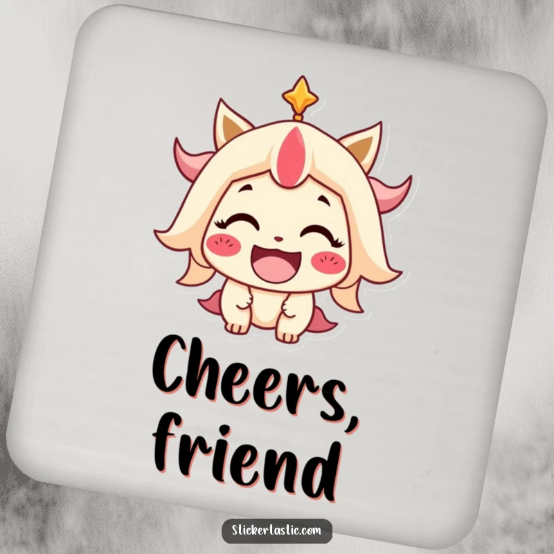 Funny Drink Coaster featuring a stylized character with a wide, beaming smile, adding a cheerful touch to any beverage setting.