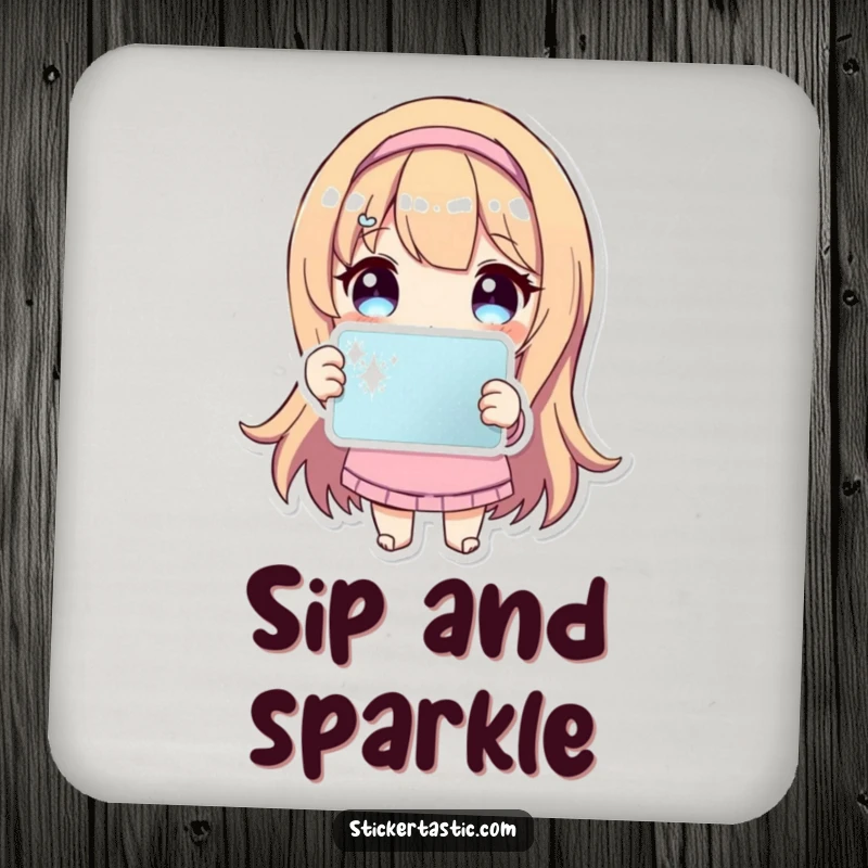 Funny Coasters: Set features a cute character with a sparkling sticker, protecting surfaces with style.
