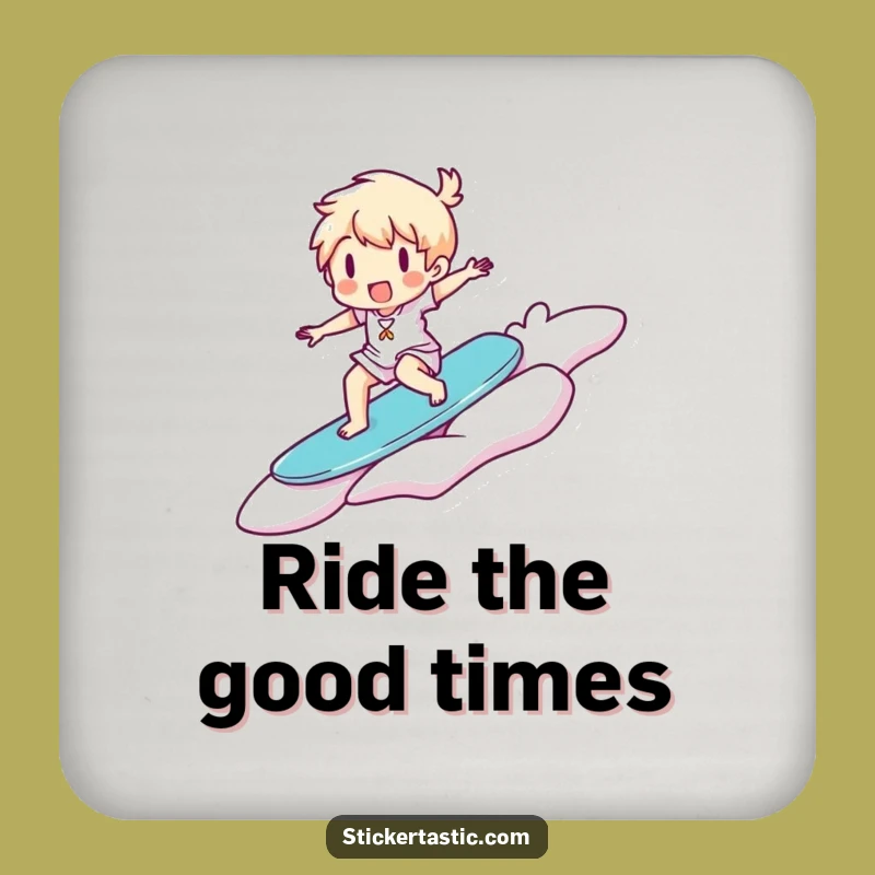 Funny Surfer Sticker Coaster: Protect Surfaces with Style, Happy Character, Perfect Funny Gift