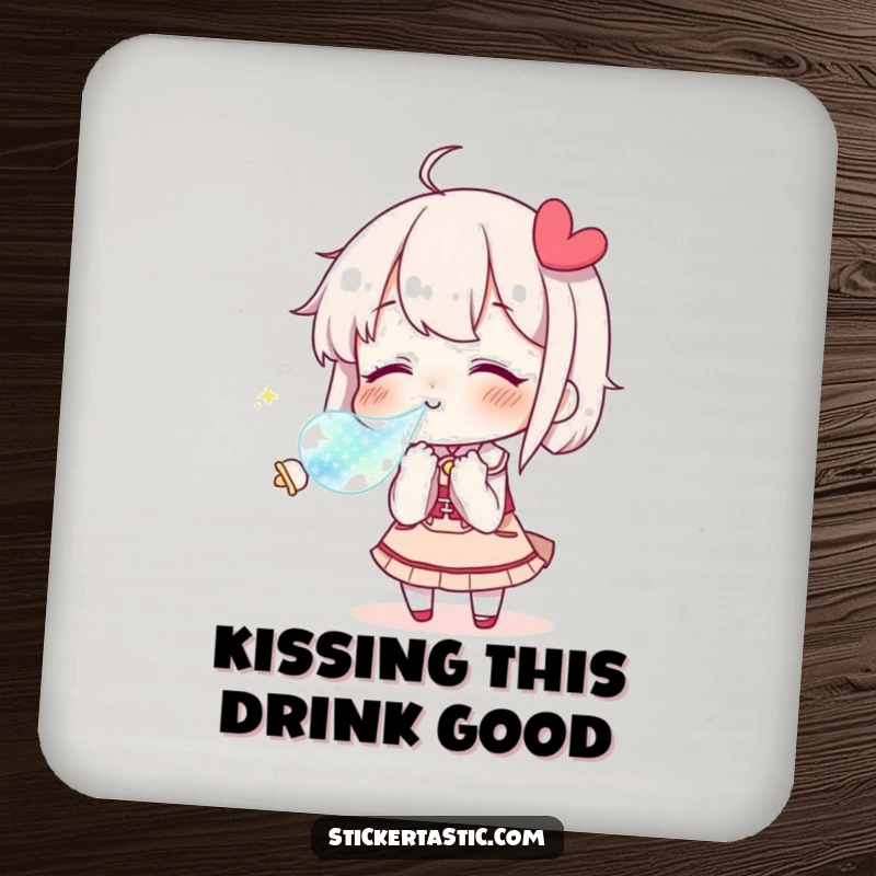 Funny Coasters (Set of 4) depicting a character blowing a kiss towards a shimmering sticker, perfect for romantic homes.