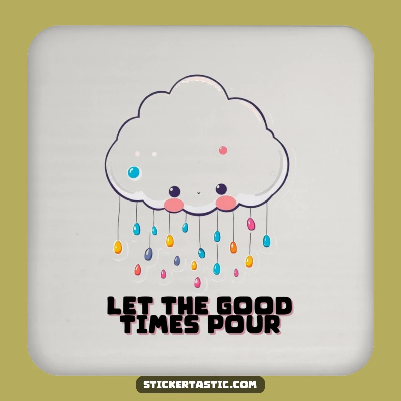 Funny Cloud Sticker Coaster: Cute Character Raining Fun - Hilarious Surface Protection