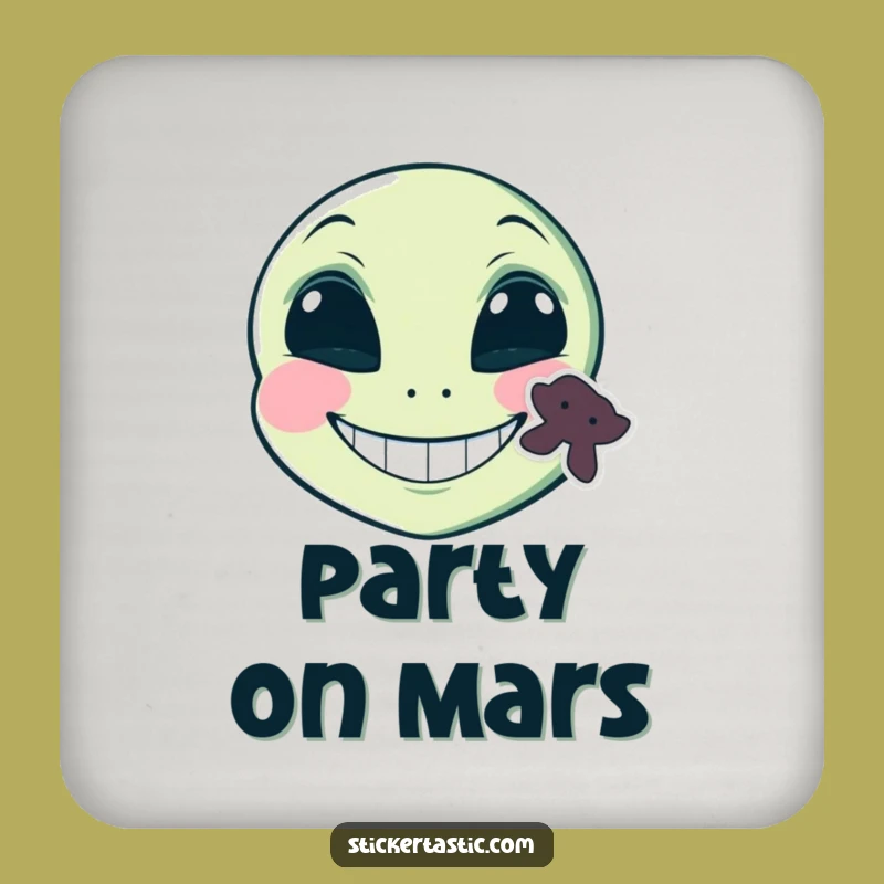 Funny Alien Sticker Coaster: Grinning Face Fun - Hilarious Surface Protection!