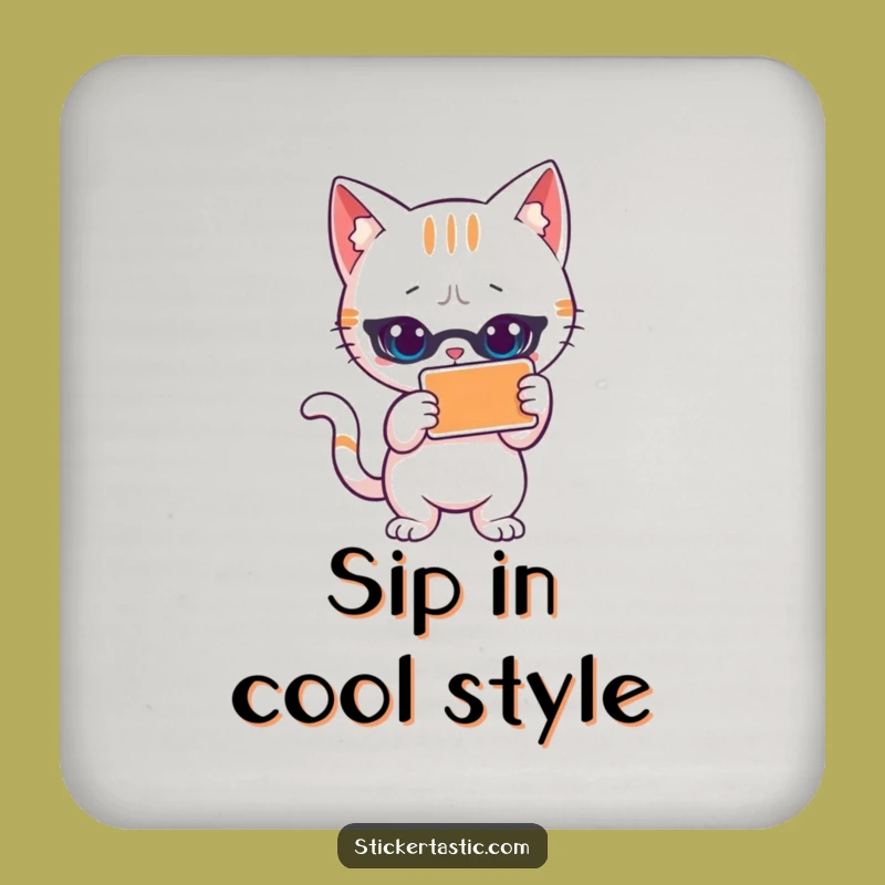 Funny Cat Sticker Coaster: Cool Cat Protects Your Table, Ideal Funny Gift