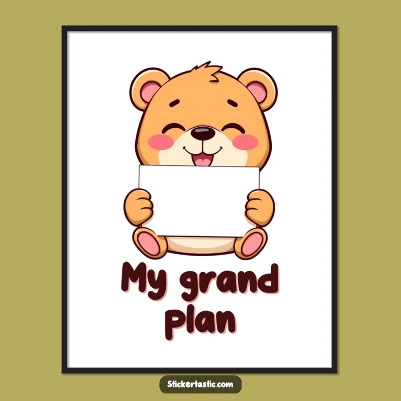 Funny Bear Sticker Poster: Mischievous Character Art, Hilarious Gift!