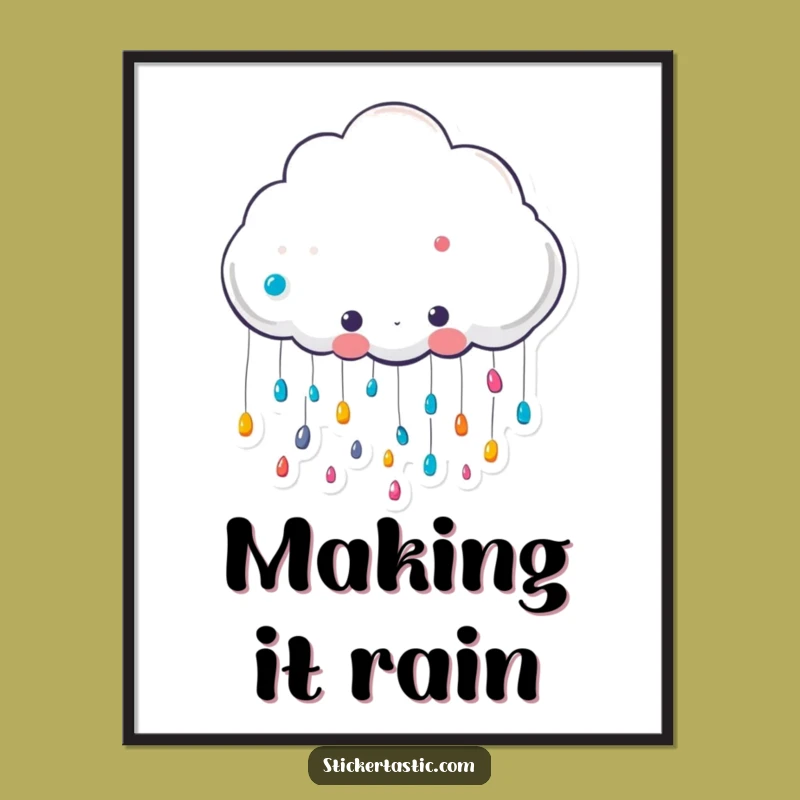 Funny Cloud Rain Poster: Cute Character Sticker Shower Wall Art - Hilarious Decor