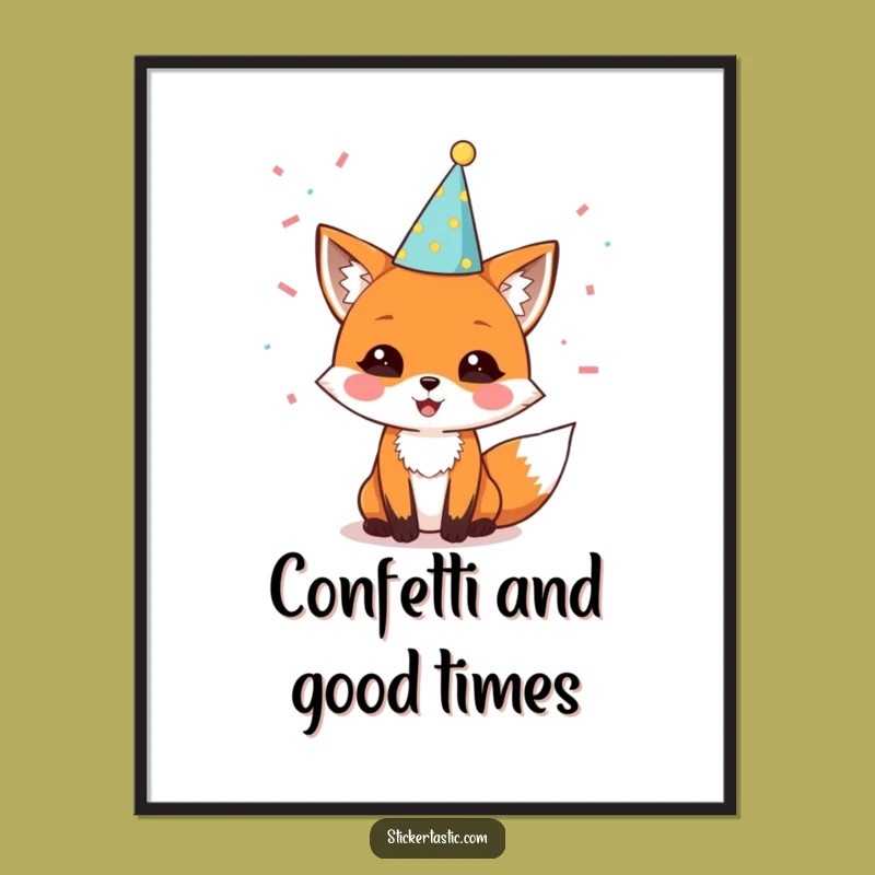 Funny Fox Party Poster: Delighted Character Art, Festive Decor Gift