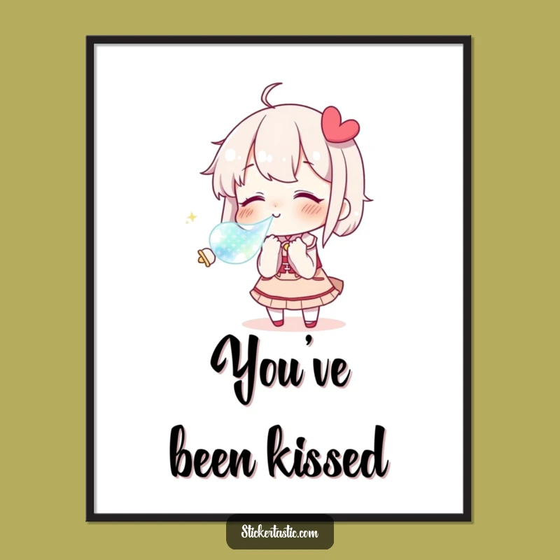 Funny Kissing Character Poster: Love Sticker Art, Romantic Humorous Funny Gift Decor