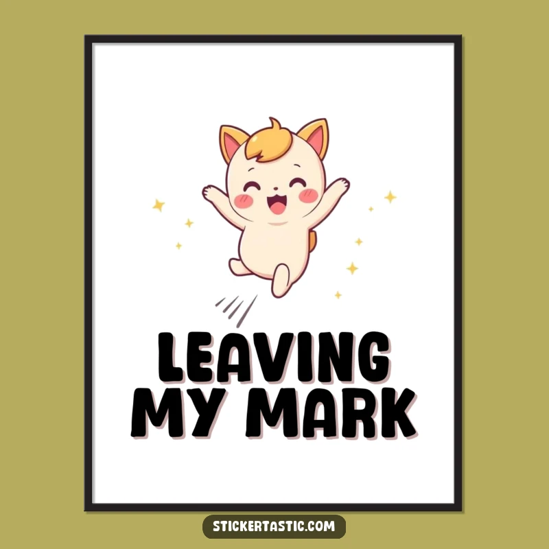 Funny Leaping Character Poster: Sparkly Trails Wall Art, Unique Decor Gift