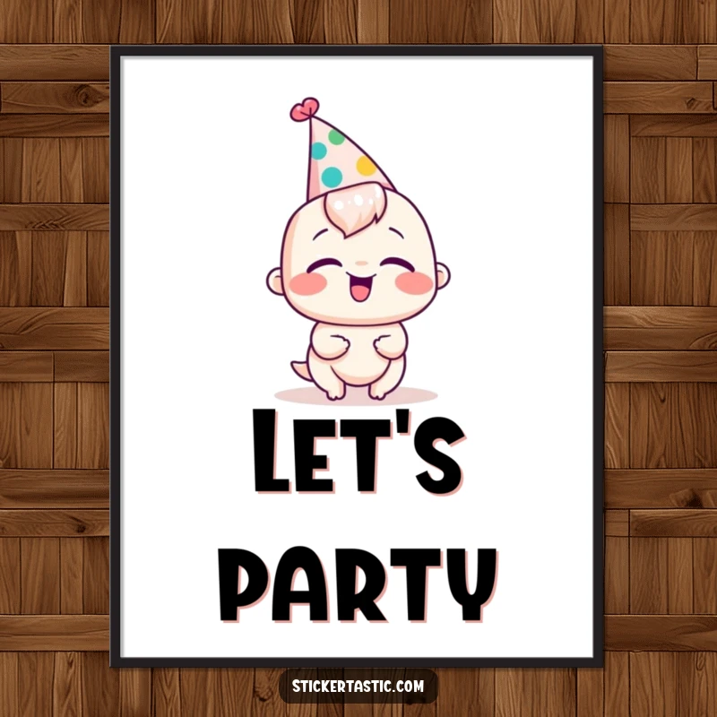 Funny poster of a character in a silly party hat, mid-giggle, bringing festive humor to any room.