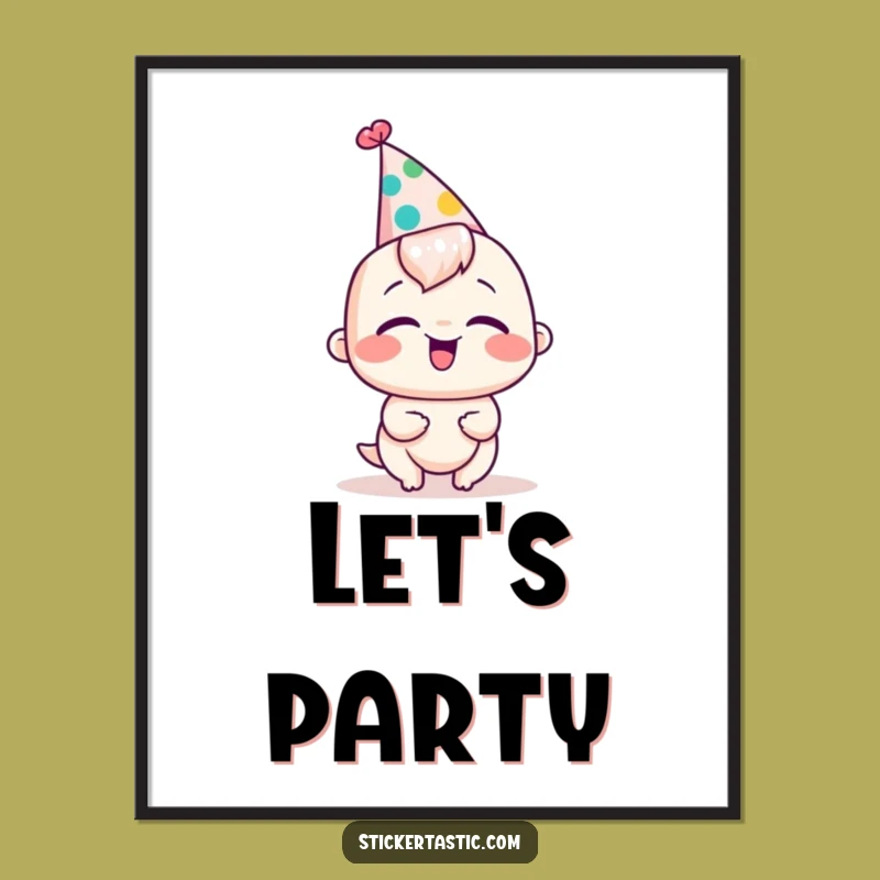 Funny Party Hat Poster: Giggling Character Art, Hilarious Wall Decor Gift