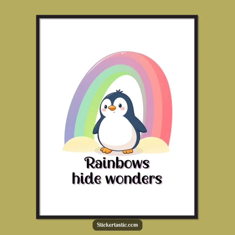 Funny Penguin Rainbow Poster: Enchanting Wall Art