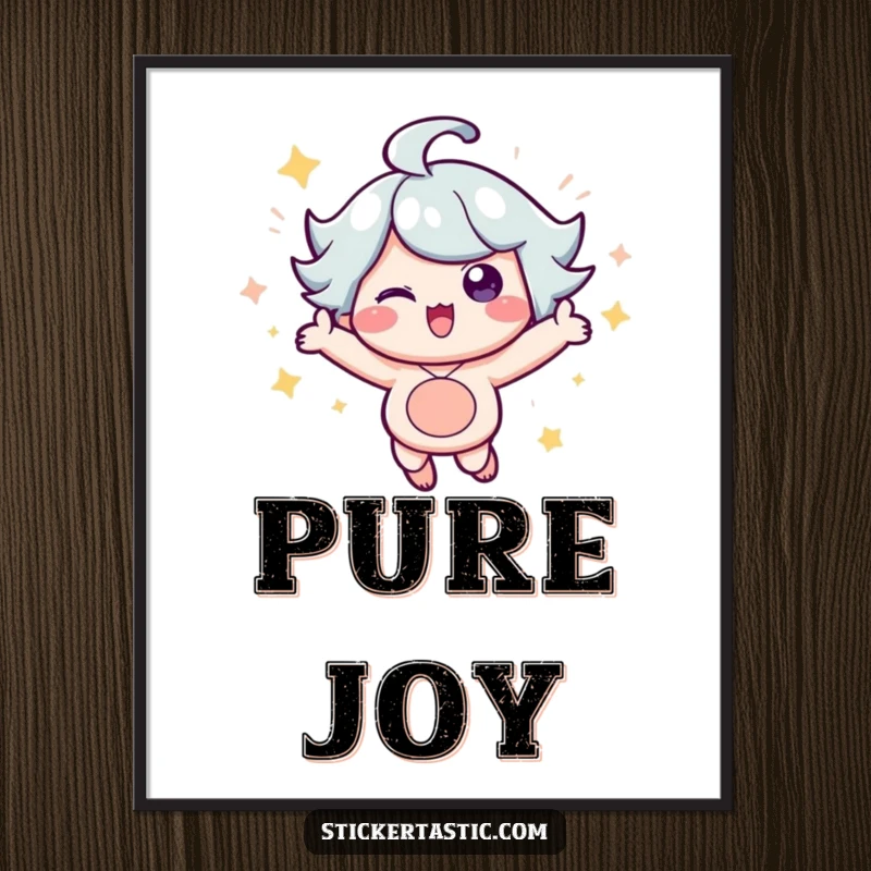 Funny Poster: A lively character energetically bouncing, enveloped in a shower of glittering sparkles, adding a touch of magic to any space.