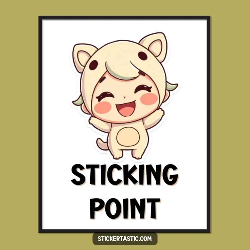Funny Sticker Character Poster: Whimsical Grinning Art, Unique Decor
