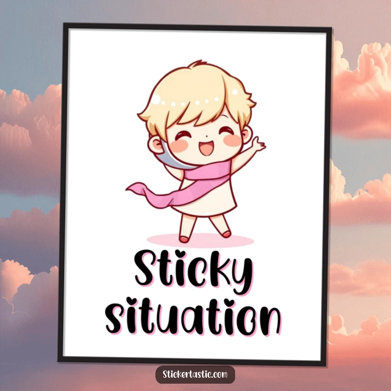 Funny Poster: A happy character in mid-dance, playfully holding a roll of tape. Great funny gift for cheerful spaces.