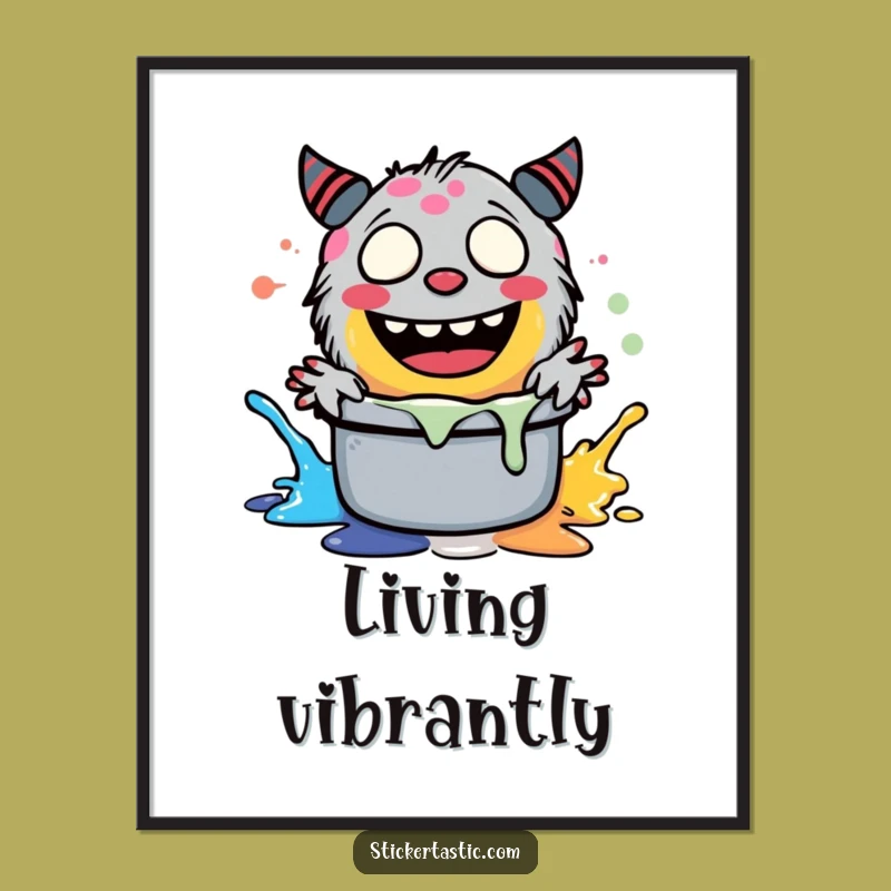 Funny Giggling Monster Poster - Hilarious Art Splash Wall Decor Gift