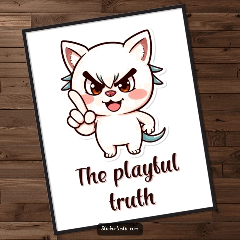 Funny poster showcasing a mischievous character with a playful wink and a pointed finger, radiating cheeky confidence.