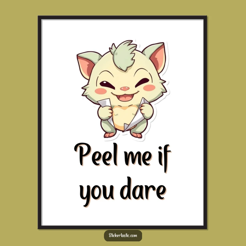 Funny Sticker Peeling Creature Poster - Quirky & Humorous Art