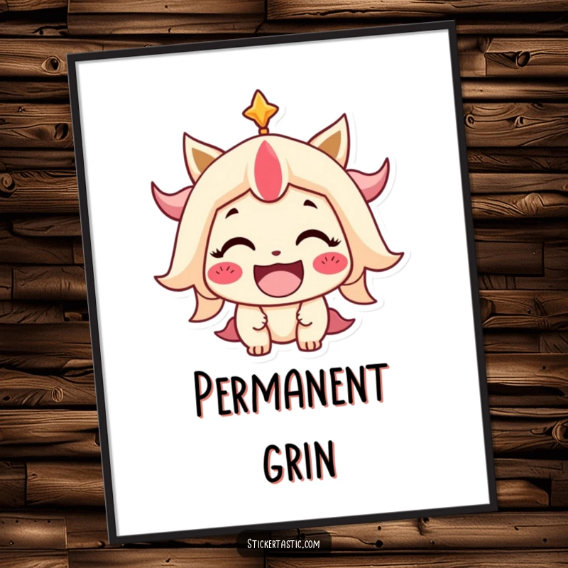 Funny Poster displaying a stylized character with an incredibly wide and beaming smile, creating a vibrant and cheerful atmosphere.