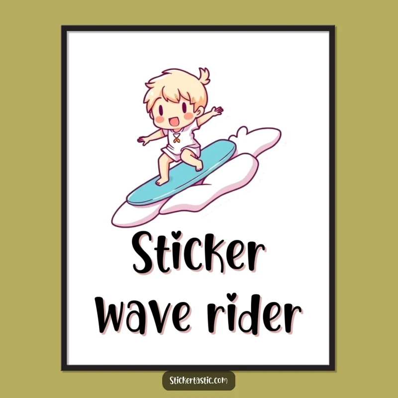 Funny Surfer Sticker Poster: Joyful Ride, Happy Character Art, Ideal Funny Gift
