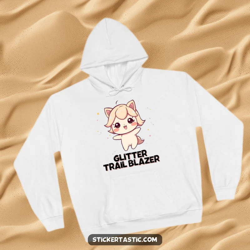 Funny Hoodie: A playful character leaving a shimmering trail of glittery dust, spreading enchantment. Excellent funny gift.