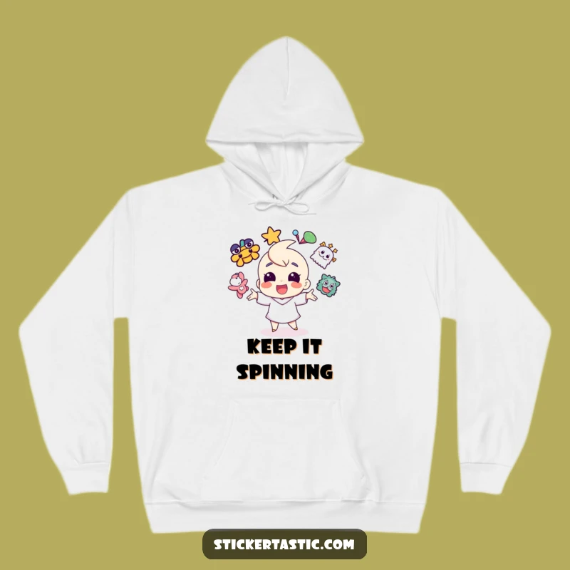 Funny Sticker Juggling Hoodie - Cozy & Energetic Apparel