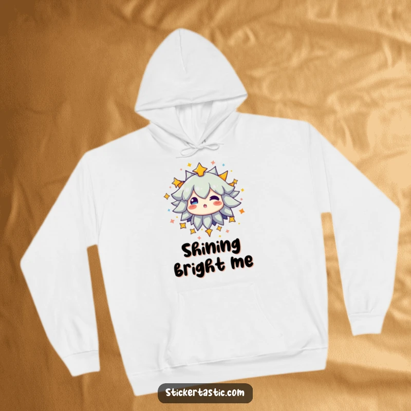 Funny hoodie depicting a character surrounded by a brilliant explosion of richly colored stars, radiating light and energy.