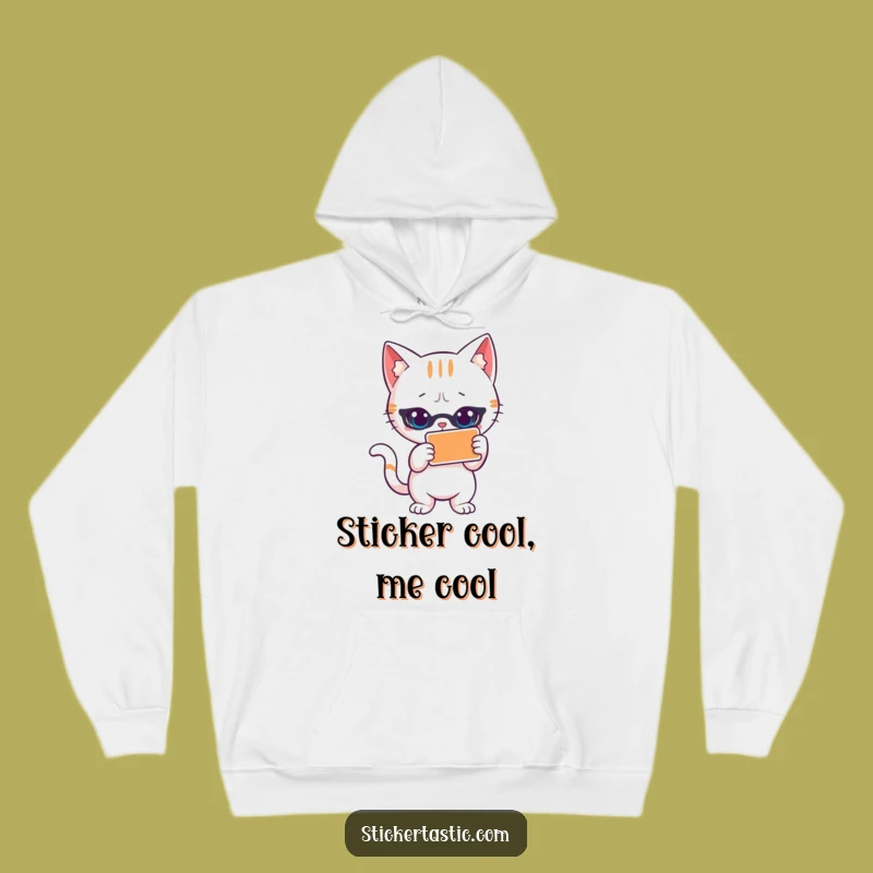 Cozy Funny Cat Sticker Hoodie: Cool Cat Vibe, Ideal Funny Gift for Ultimate Comfort
