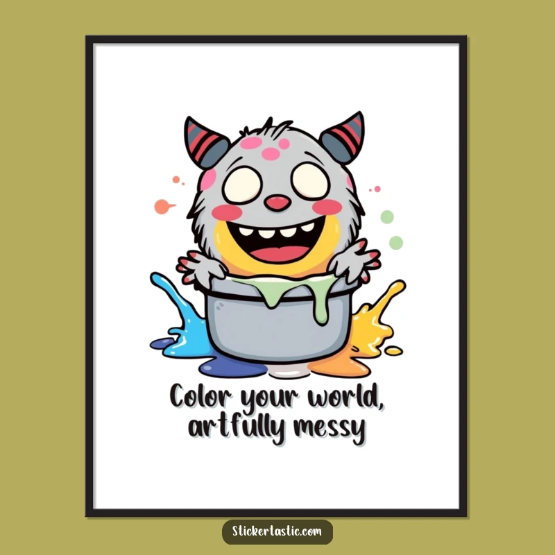 Free Printable Monster Art: Giggling Paint Splash, Humorous Wall Decor Downloadable Gift