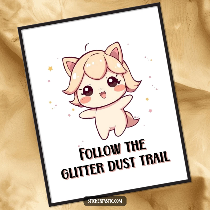 Funny Free Printable Wall Art: A playful character leaving a shimmering trail of magical, glittery dust.