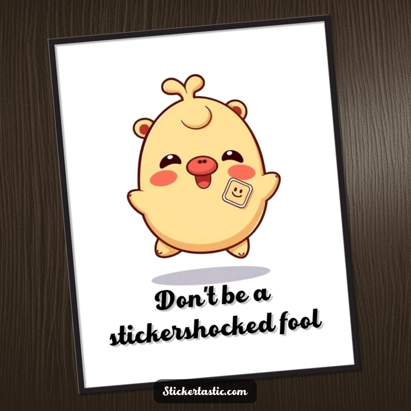 Funny Free Printable Wall Art: a giggling character spins around with a sticker playfully stuck on its nose.