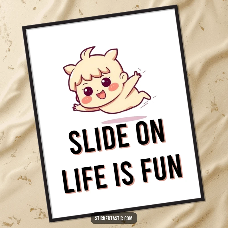 Funny Free Printable Wall Art: A character slides across a surface with a happy, determined expression, full of purpose.