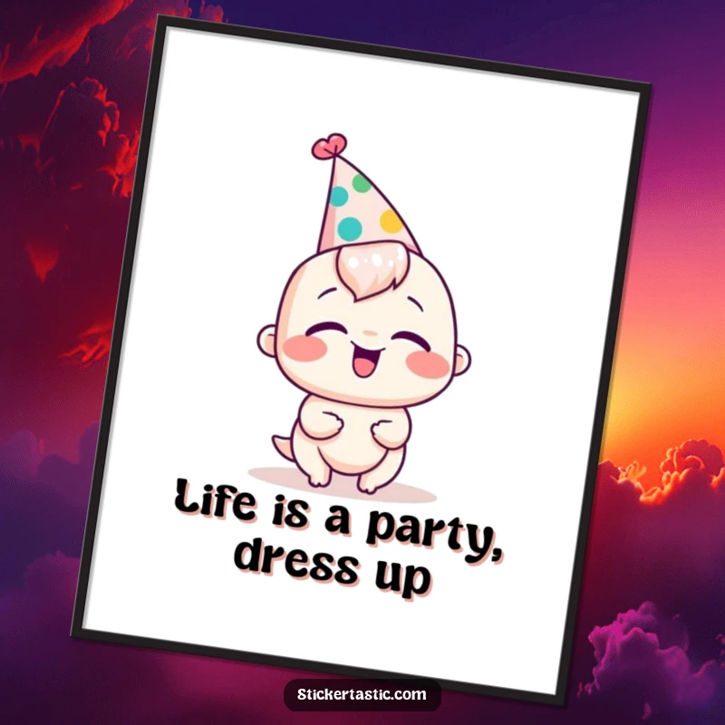 Funny Free Printable Wall Art: A giggling character adorned with a comically large and silly party hat.