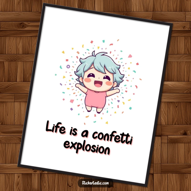 Funny Free Printable Wall Art: A happy character bursting triumphantly out of a dynamic confetti blast.