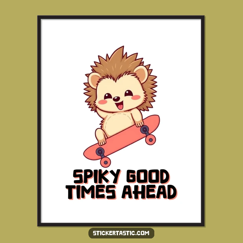 Free Printable Wall Art: Hedgehog Upside Down Skater, Downloadable Humorous Decor