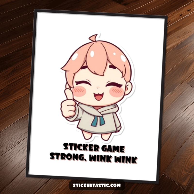 Funny Free Printable Wall Art: Winking character gives thumbs up with sticker, spreading downloadable good vibes and humor.