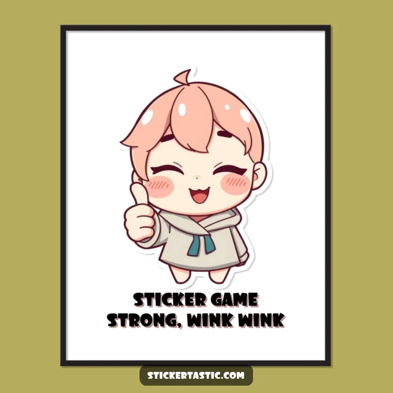 Free Printable Wall Art: Winking Sticker Guy, Thumbs Up Humor, Downloadable Decor