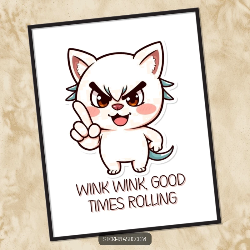 Funny Free Printable Wall Art: A mischievous character gives a knowing wink while playfully pointing a finger.