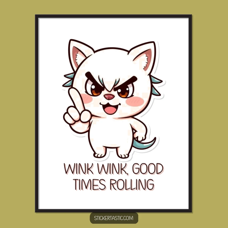 Free Printable Wink Wall Art: Funny Mischievous Character Pointing Downloadable Decor